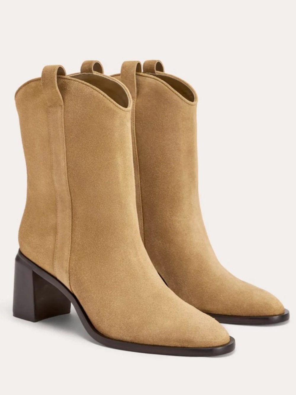 NIB Everlane The Outlaw Suede Mid-Calf Block Heel Boots in Desert Tan